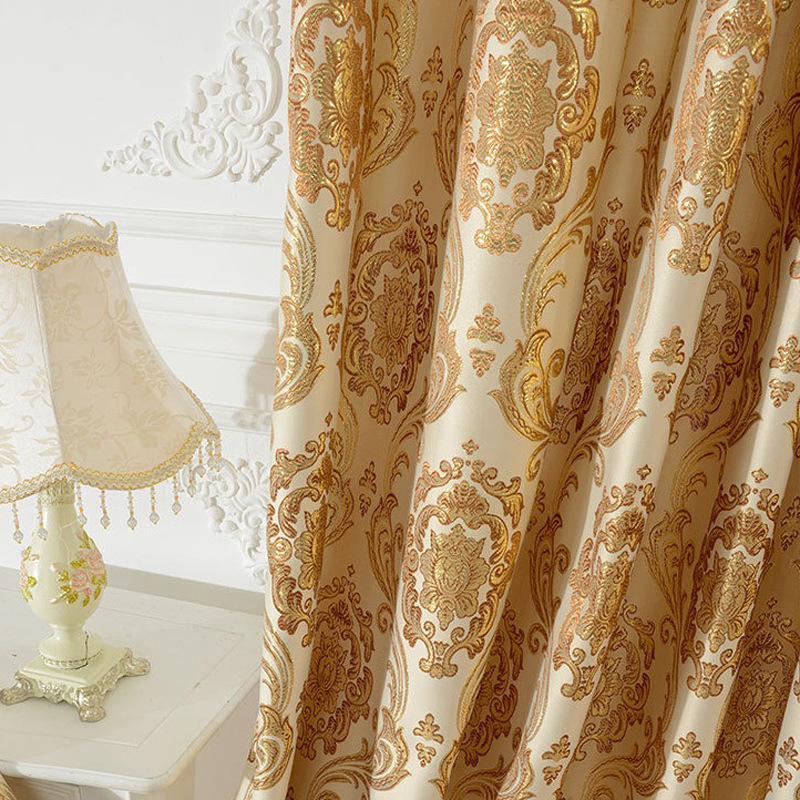 

European-style Gold Pico-style Curtain-woven Slit-out Curtain for Bedroom Ang for Living Room Blackout Curtains, Tulle