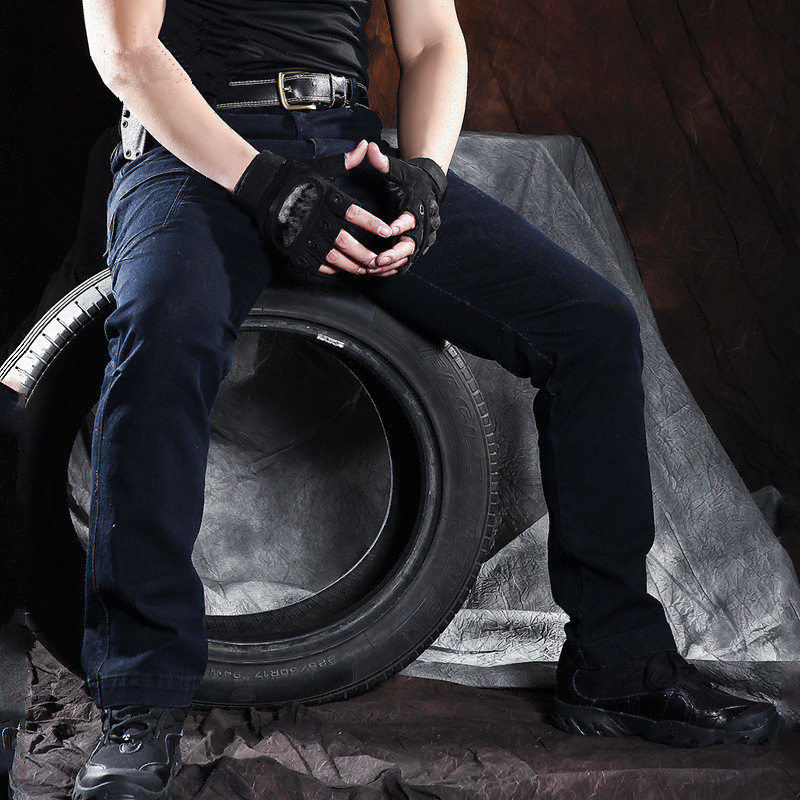 

Men' Denim Jeans Pants Multi Pockets Tactical Cargo Long Trousers Male Windproof Casual Army Motorcycle Jeans -2XL, Black