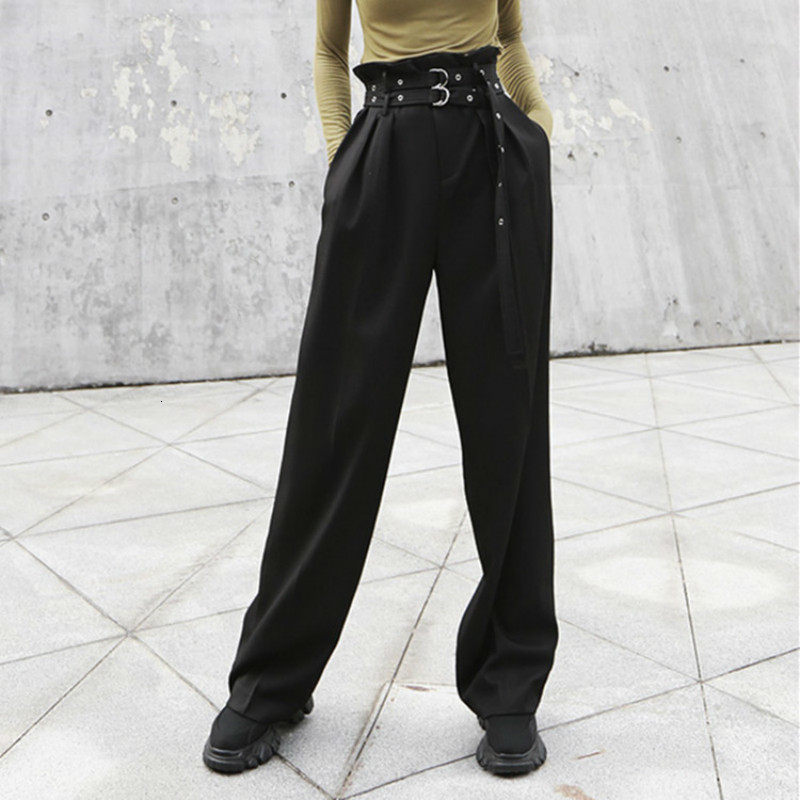 

Belted Woman Wide Leg Pants Fashion High Waist Loose Casual Female Long Trousers Autumn Clothings, Black