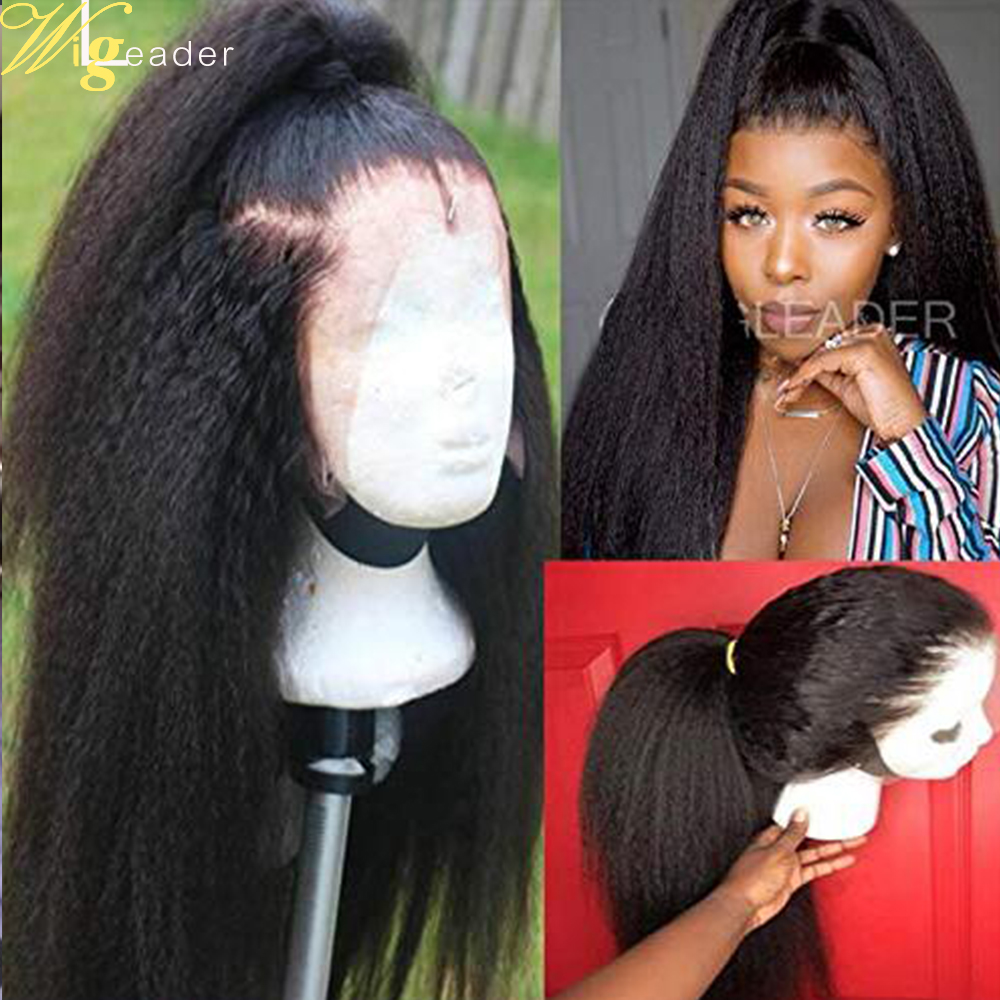 

Wigleader Kinky Straight Remy Human Hair Lace Front Wigs Italy Yaki Preplucked Lace Frontal Wigs Bleach Knot Hair Wig Swiss Lace, Black