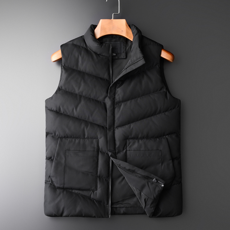 

New Stand Collar Men Vest Luxury High Density Windproof Mens Jackets And Coats Plus Size 4XL Thick Slim Fit Black Mans Vests