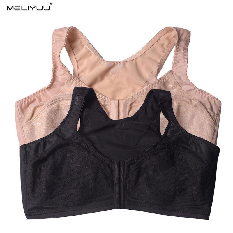 

Front buckle Womens Lace Bras Sexy Un-wire brassiere Plus size bra Lingerie Large Boobs Bralette BH Tops, Black