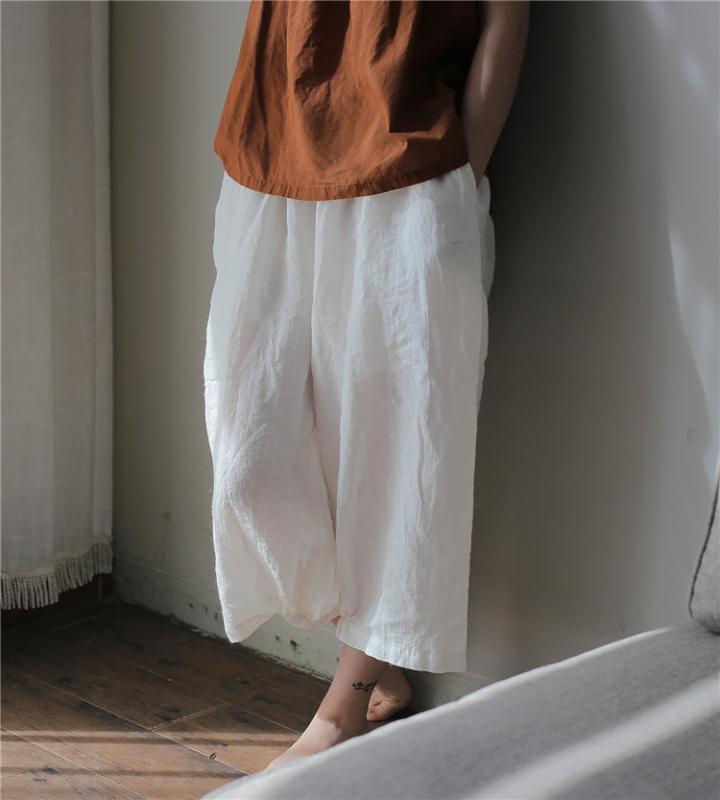 

Women Loose Solid Color Ramie Elastic Waist Pants Ladies Vintage Retro Ramie Trousers Female 2020 Washed Pants, Black