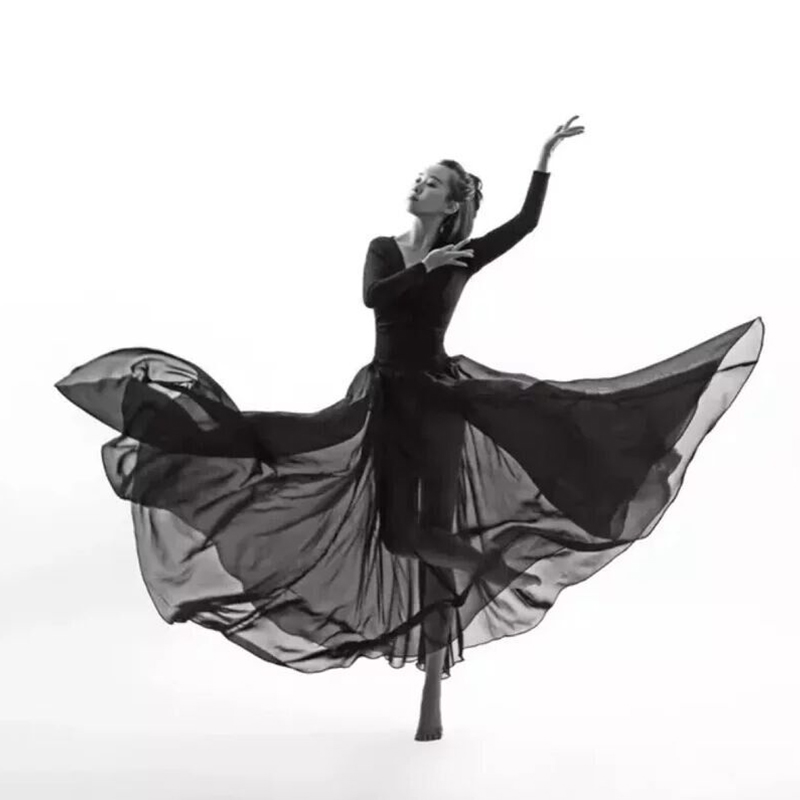 

Fashion Dance Costume Women Transparent Chiffon Flamenco Skirt Modern European Clothes Rave Outfit 360/540720 Degree DCC537, Black 360 degree