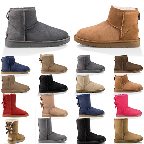 

Boots Australia Classic Short Bow Ankle Knee Black Red Brown Blue Winter Snow Womens Boot Keep Warm Size 36-41, Beige 36-41