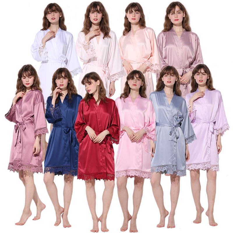 

Women MaSatin Lace Robe Bride Robe Satin Bridesmaid Robes Bridal Wedding Bathrobe Sleepwear Dressing White Robes