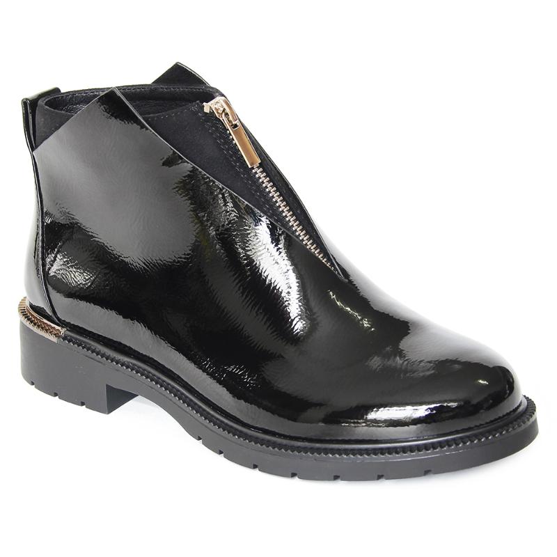 

XAXBXC 2020 Retro British Winter Black PU Leather Zipper Brogues Short Ankle Boots Warm Women Boots Handmade Casual Lady Shoes, H185-k202shiny black