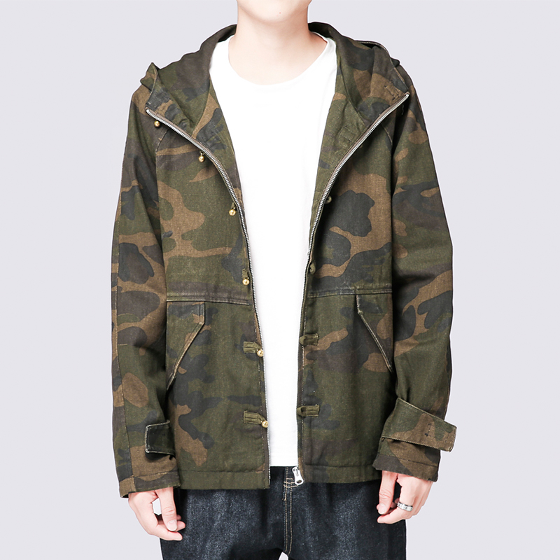 

isurvivor 2020 Tang Suit Men's Trend Retro Casual Jacket Chinese Style Men's Stand Collar Jacket Camouflage Men, Army green