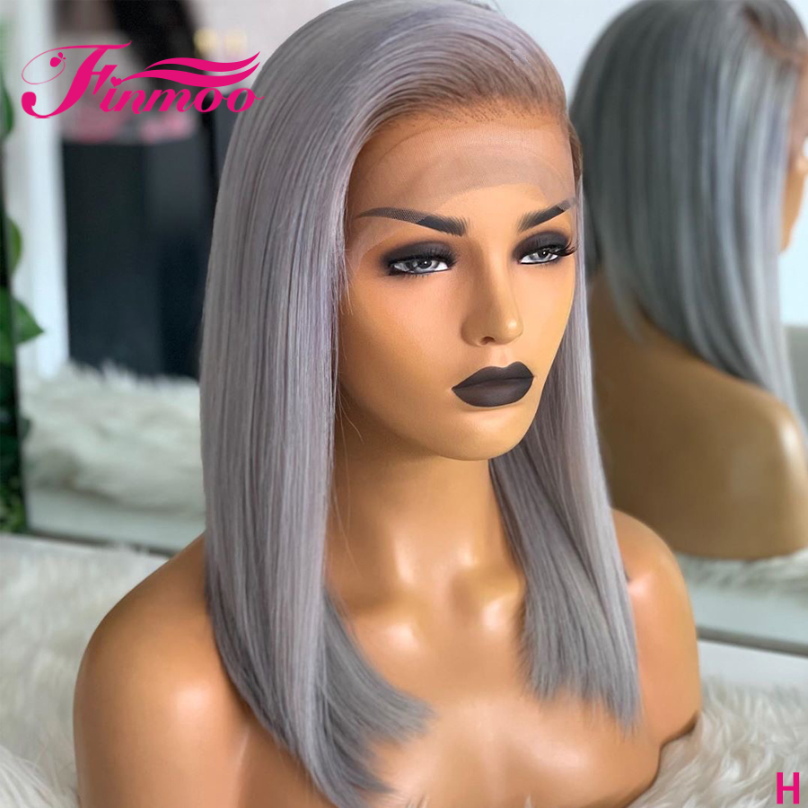 

Grey Color 13x6 Transparent Lace front Human Hair Bob Wigs Straight Peruvian Remy Hair Lace Wig Pre Plucked For Black Women 180%