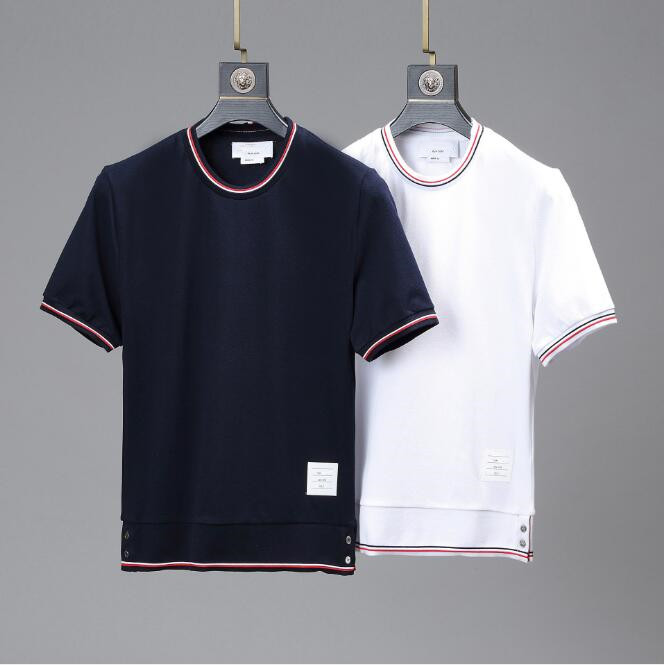 

new TB men's summer new short-sleeved webbing round neck T-shirt top free shipping, Blue