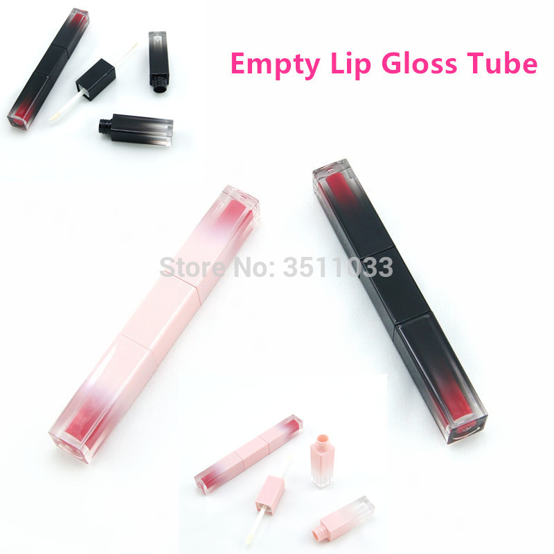 

6ML Square Gradual Pink Black Lip Gloss Container Empty Double Head Lip Gloss Tubes With Wand Oil Makeup Bottles
