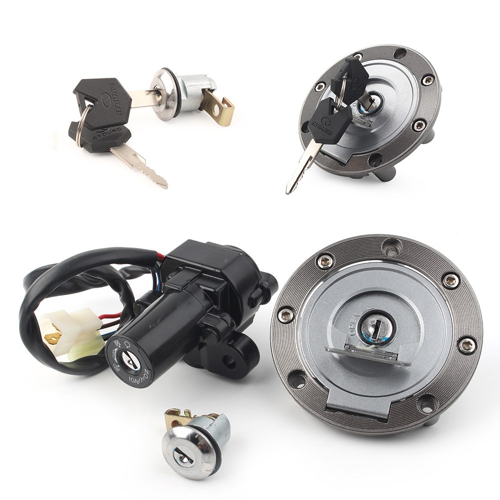 Hlyjoon Moto Juego de interruptores de encendido 15643 Tapa del gas de combustible Interruptor de encendido Cerradura del asiento kit de llaves para YZF R1 2001-2007 R6 2008-2012 R6S FZ6 FZ1
