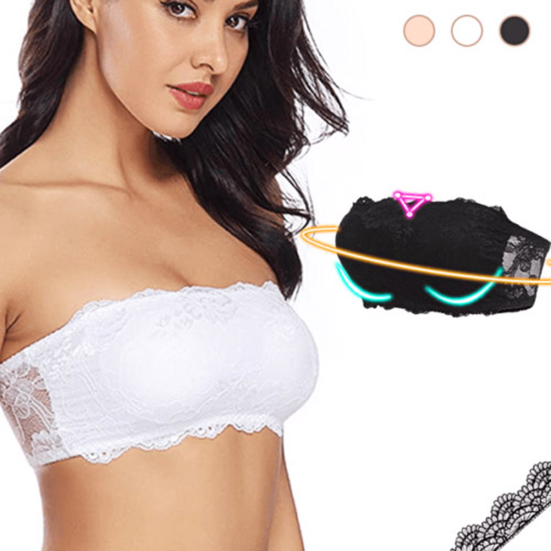 

Newly Lace Bra Strapless Underwear Comfortable Breathable Elastic Adjustable Hook Lock for Women DOD886, Black