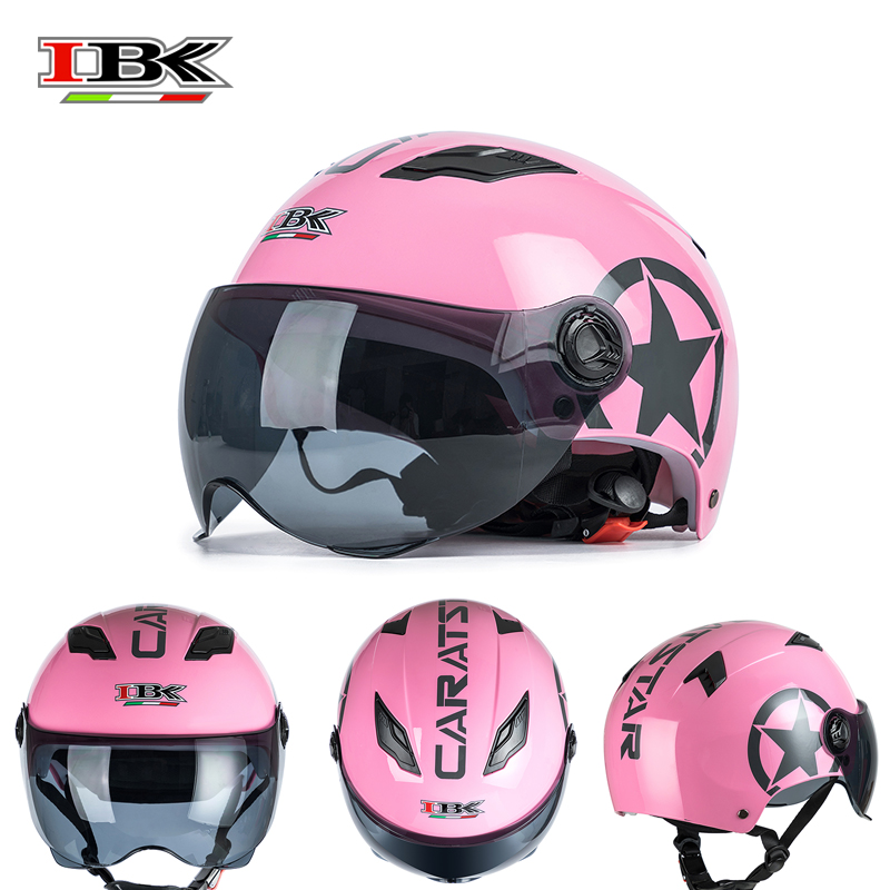 

IBK Pink Half-face Motorbike Helmet Scooter Electric Bicycle Casco Women Casque Open-Face with sun visor safety Helmet IBK-035
