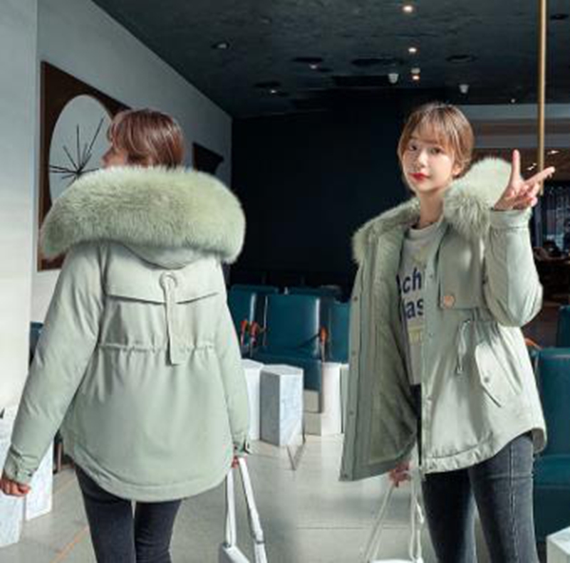 

Wholesale fashion swallowtail section women's winter new big fur collar short style pie to overcome hooded cotton coat, Creamy-white