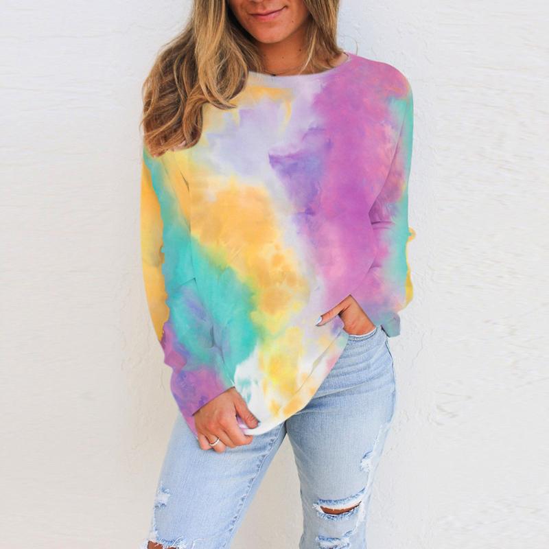 

2020 New Womens Tie-dye Sweatshirt Top Women' Hoodie Sweatshirt Long Sleeve Loose ourdoor sport Pullover Tops Blouse #Z, Multi