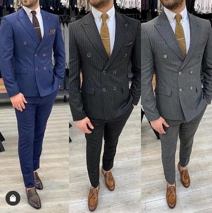

Stripe Men Suits Costume Homme New Arrival Slim Fit Wedding Groom Tuxedos Suit Prom Mariage 2 Pcs Terno Masculino (Jacket+Pants, Custom made