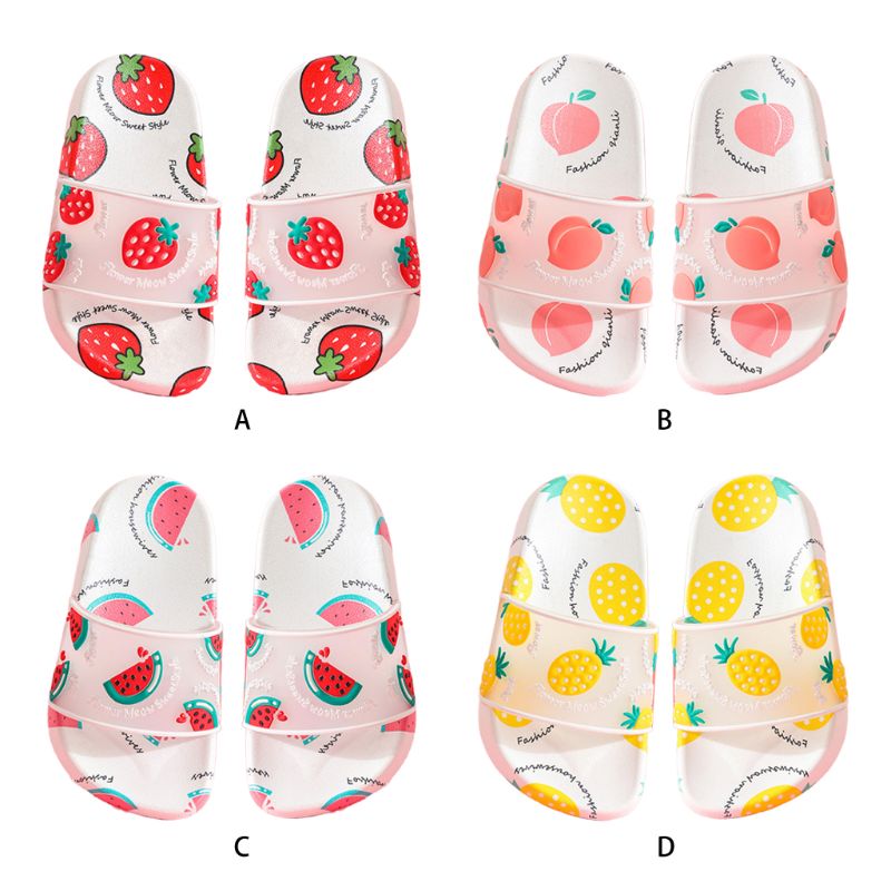 

2 pcs Kids Girls Summer Slide Sandals Cute Cartoon Fruit Slippers Anti-Slip Water Shoe
