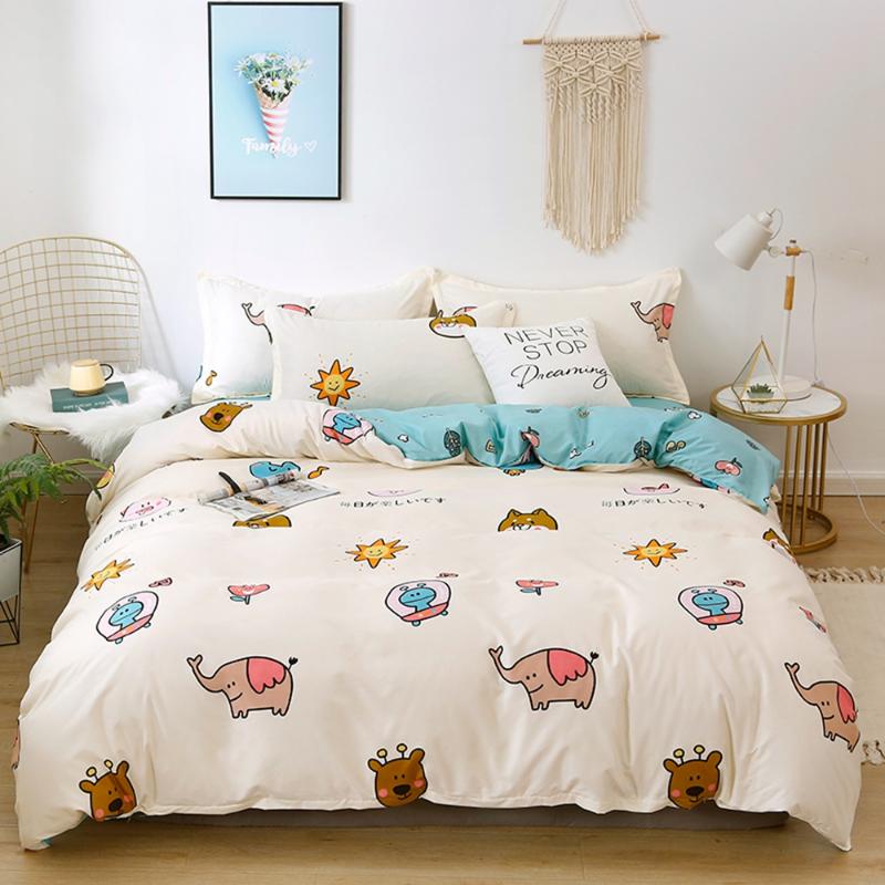 

Home Textile Bedding Sets 5 size White Animals Summer Bed Linens 3/4pcs Duvet Cover Set Pastoral Bed Sheet AB Side Duvet Cover
