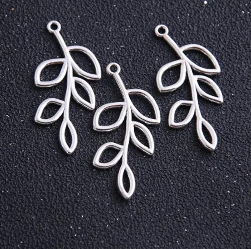 

100Pcs Antique Silver Leaf Branch Connectors Pendant Charms For necklace Jewelry Making findings 22x41mm