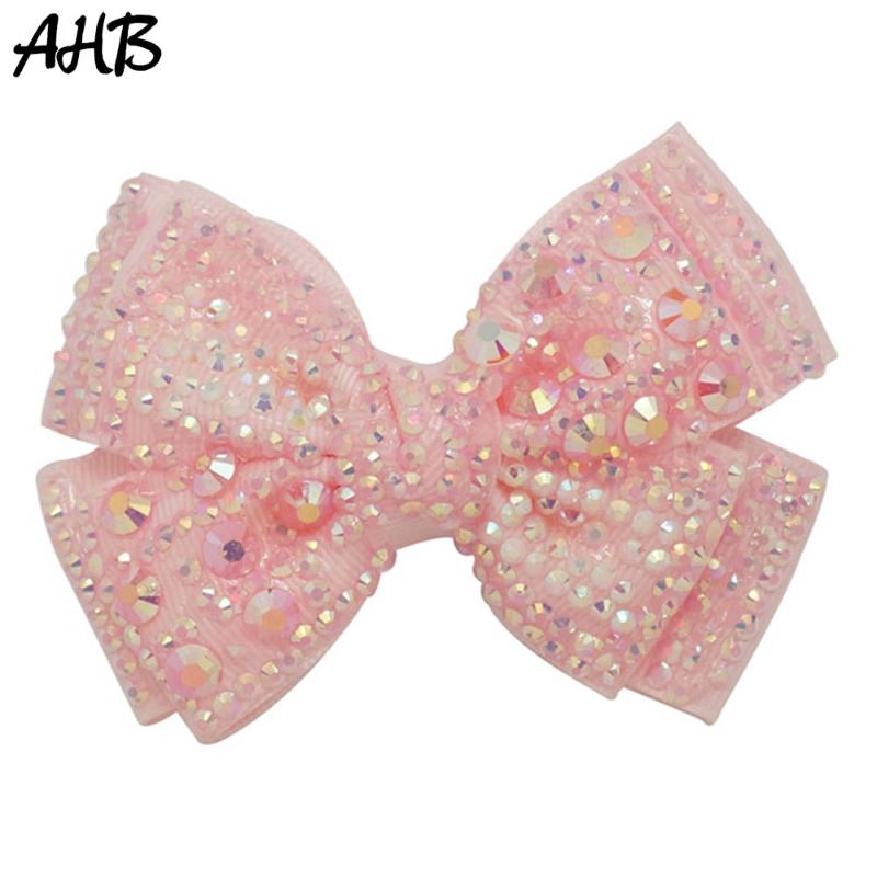 

AHB Fashion 4" Rhinestones Hair Bows for Girls Hair Clips Princess Shiny Barrettes for Women Bowknot Hairpins Headwear