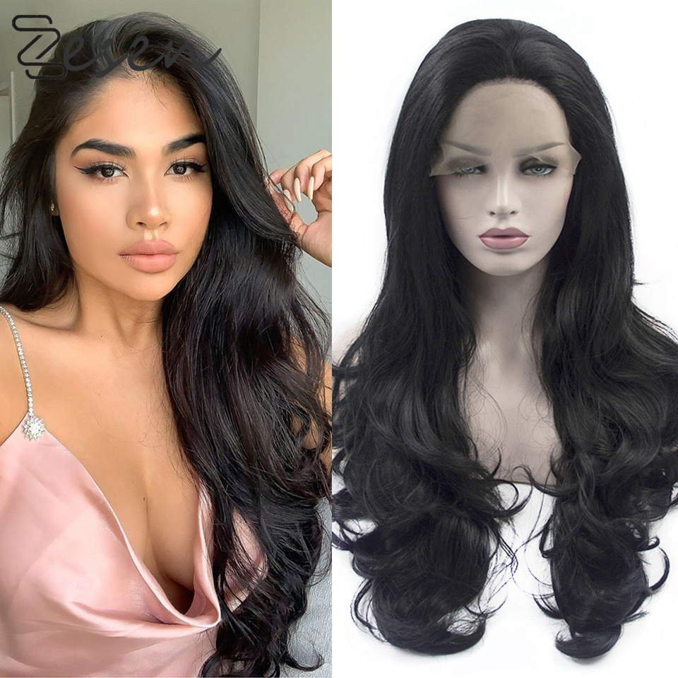 

13*4 Long Body Wave Straight Glueless Synthetic Lace Front Wig Heat Resistant Fiber Natural Color Daily Wearing Wigs