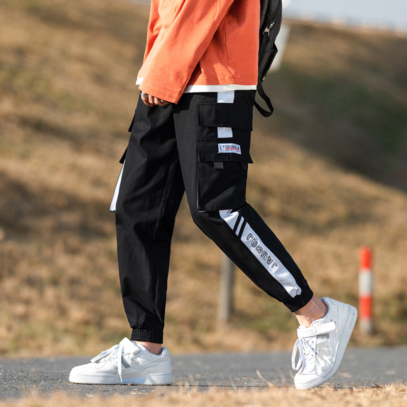 

2020 Fashion Cargo pant Mens Tactical type Multiple pockets Cargo pant Men' Jogger Loose Leisure Sports Long Size -3XL, D62 white edge