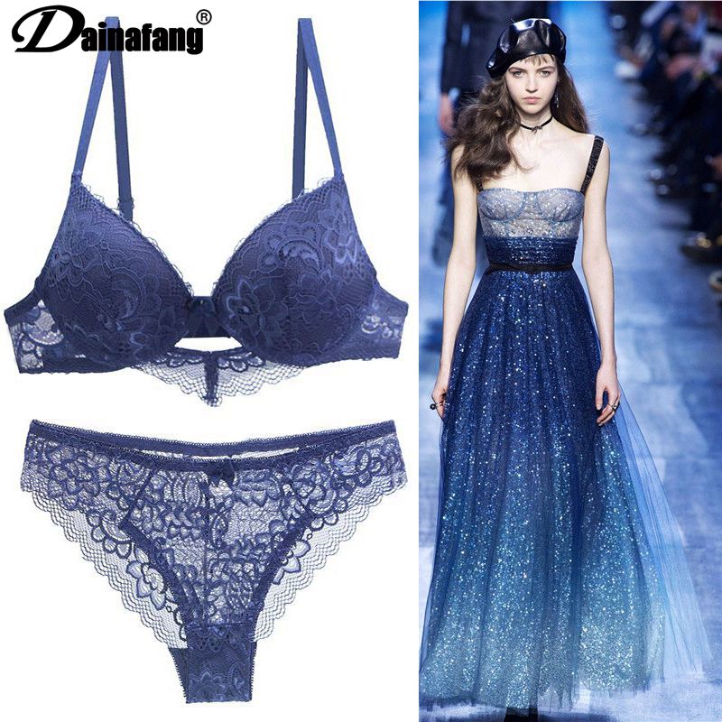 

Hot sales] New 2020 Lace Drill Bra Set Women Plus Size Push Up Underwear Set Bra And Thong 34 36 38 40 42BCD Cup For Female, Army green
