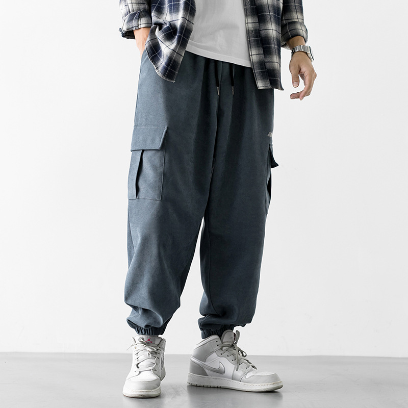 

Men Pants Spring and Autumn New Tooling Casual Pants Men Patch Bag Loose Reflective Printed Letter Ankle Banded, Black