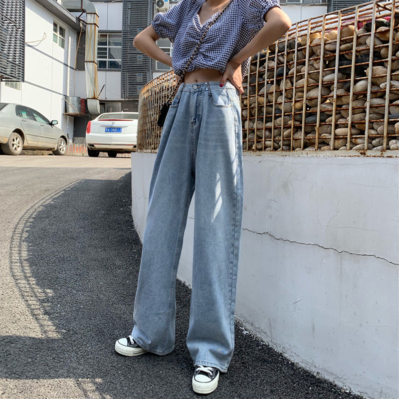 

2020 Autumn New Women High Waist Jeans Pants Wide Leg Loose Straight Fashion Loose Causal Demin Oversized Cotton Trousers E401