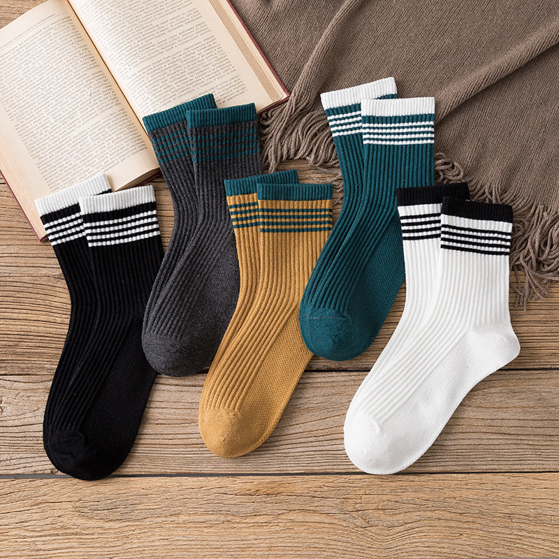 

New men's casual striped socks Cotton sweat-absorbent breathable non-smelling feet men socks, Black