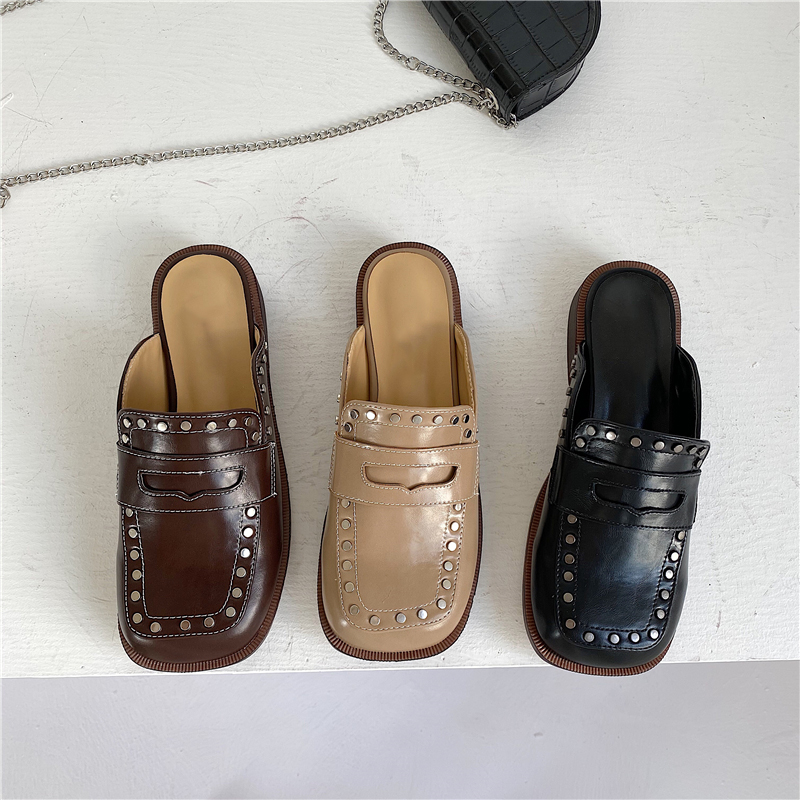 

2020 New String Bead Half Slippers Spring Slides Woman Shoes Pearl Flat Heel Ladies Mules Causal Fashion Female Shoes, Black