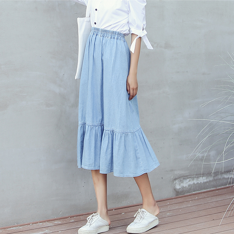 

Loose Plus Size Jeans Skirts Women High Waist A Line Denim Saias Femme Vintage Fashion Casual Cowboy Skirt 3XL Jupe, Light blue