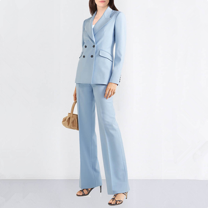 

Women' suit yellow women' casual double-breasted suit two-piece (jacket + pants) professional custom, Black