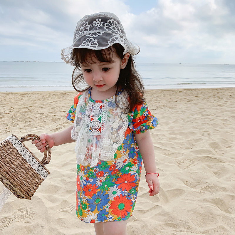 

2020 Summer New Arrival Girls Fashion Floral Dress Kids Lace Dress Girl, As pic
