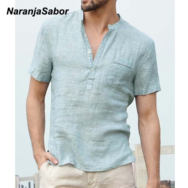 

NaranjaSabor 2020 New Mens Kimono Shirts Summer Spring Fashion Loose Light short Sleeve shirt Male Blouse Brand Clothing N659, White