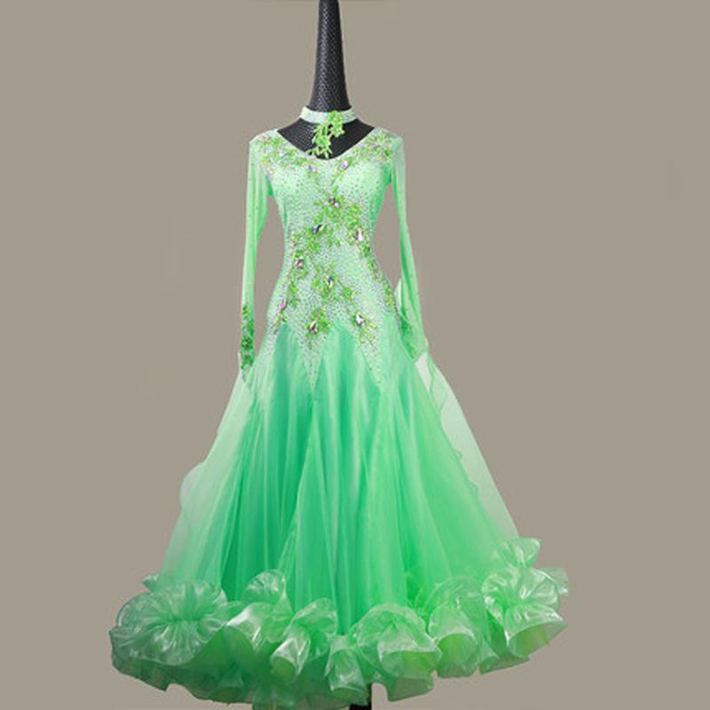 

National standard dance skirt dress competition skirt modern dance big swing new waltz diamond adult ballroom perfor, Green