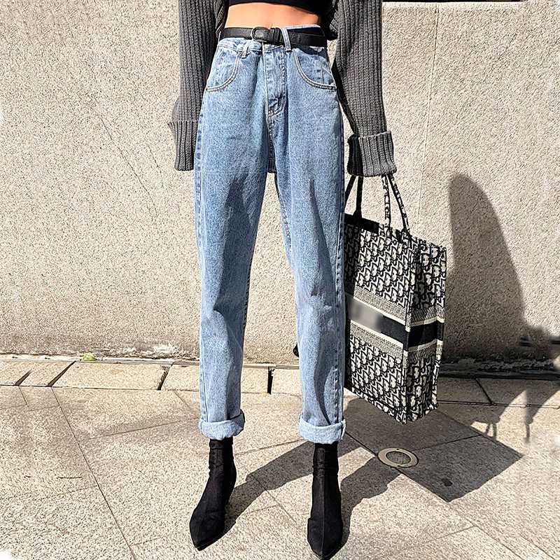 

Streetwear Mom Jeans Women High Waist Loose Blue Jeans Pockets Boyfriend Pants Casual plus size Ladies Denim Trousers, As pic