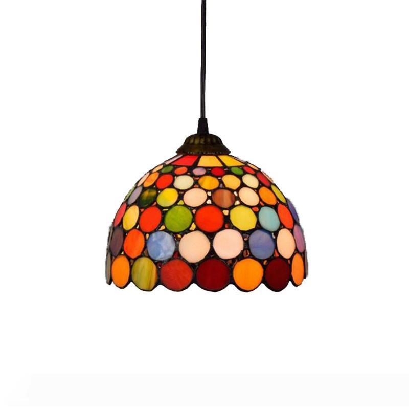 

American retro art colorful glass lamp Tiffany stained glass bar restaurant bedroom aisle decoration chandelier TF046