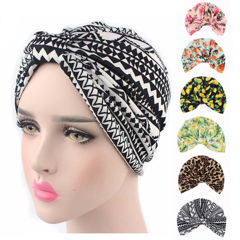 

New vintage style stretchy Cotton floral fruit print Turban Hat Headband Wrap Chemo Bandana Hijab Pleated Cap
