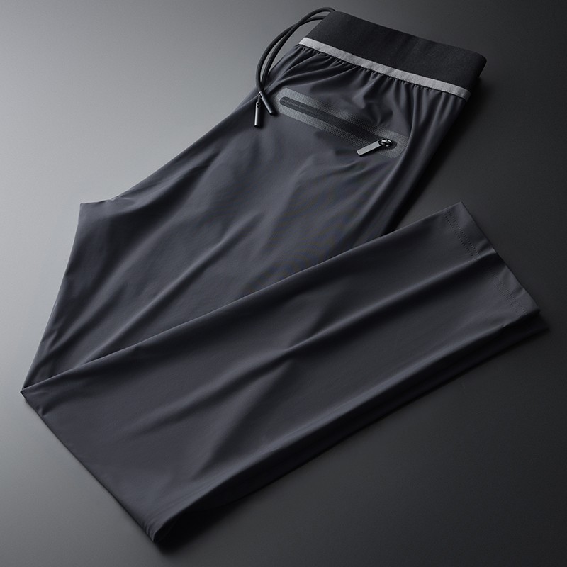 

New Summer Grey Mens Pants High Quality Smooth Elastic Solid Color Male Pants Plus Size 4xl Drawstring Waist Man Trousers, Grey hkz20116