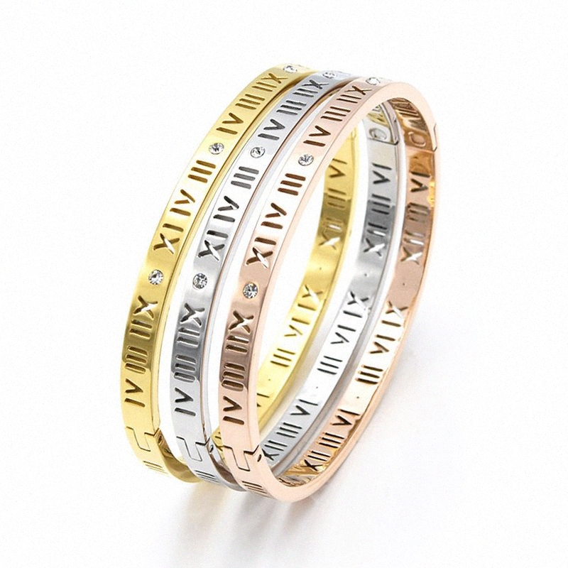 

New Fashion Roman Number Bangles Bracelet For Women Rhinestone Cuff Bracelets Wristband Band Trendy Jewelry Gifts s0xw#, Black