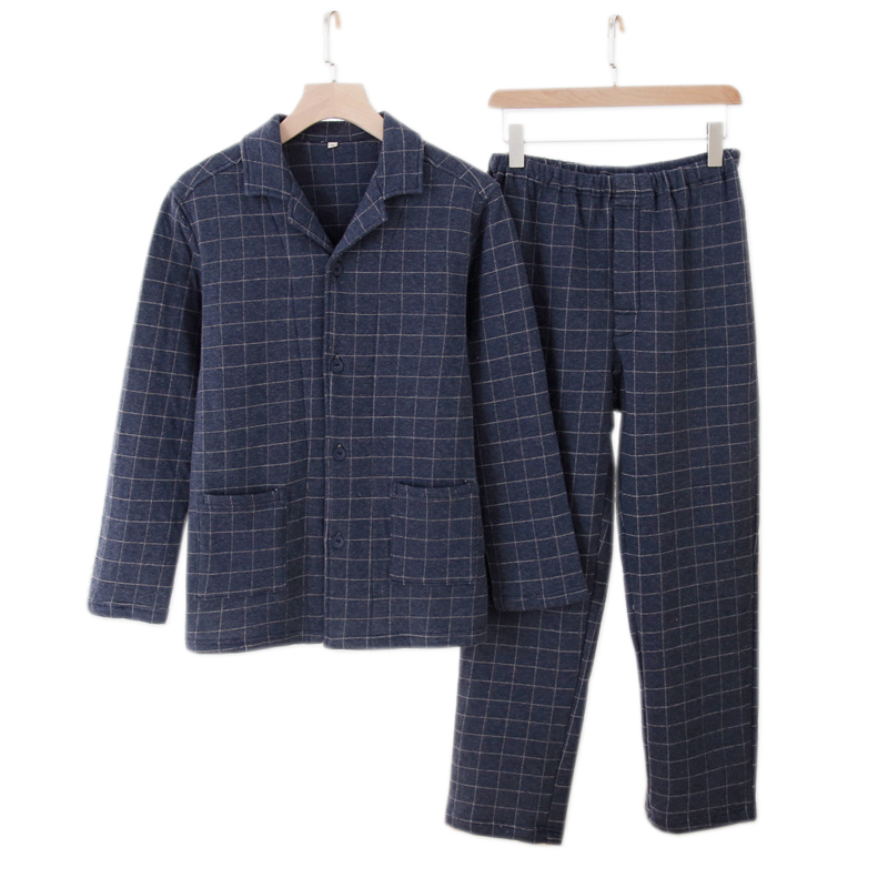 

New Thicken winter couple pajamas sets Men women 100% scuba cotton keep warm long sleeve sleepwear men pyjamas women, Men black 4