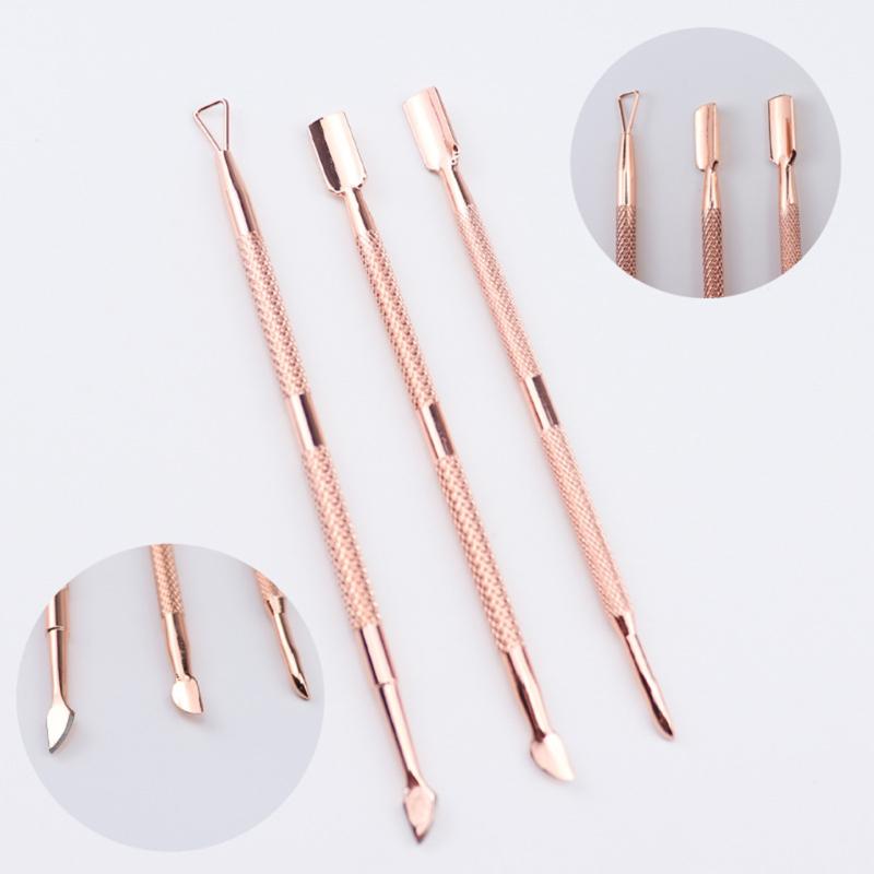 

3pcs Rose Gold Nail Cuticle Pusher Remover Stainless Steel Home Beauty Salon Manicure Nail Art Tools Kit
