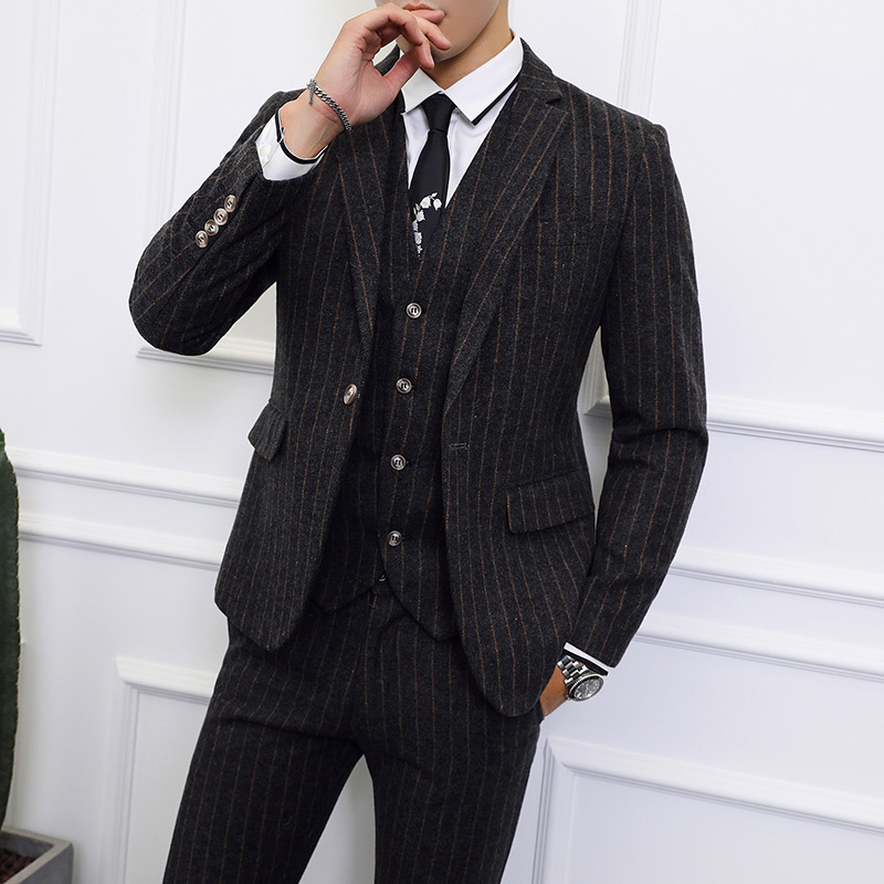 

isurvivor 2020 New Fashion Casual Youth Suit Suit Men' Urban Slim Four Season Stripes Dark Gray Business Casual Youth, Dark grey