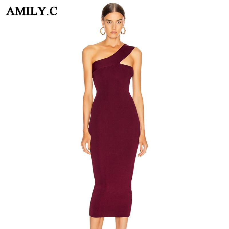 

Amily.c 2020 summer new women's one-shoulder wine red bandage dress sexy sleeveless strapless Bodycon midi dress Vestidos, Red wine