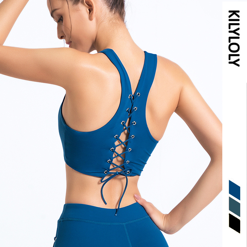 

Hot sexy high impact sports bra removable padded strappy yoga crop top fitness workout running gym underwear, Black