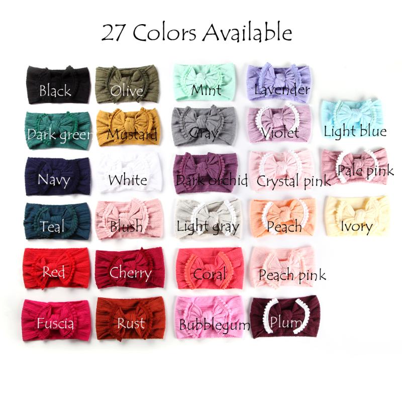 

100 pcs/lot, Wholesale Pom pom Bow Nylon Headbands, Cable Knit Nylon Bow Headwraps, Kids Girls Hair Accessories, You choose colors
