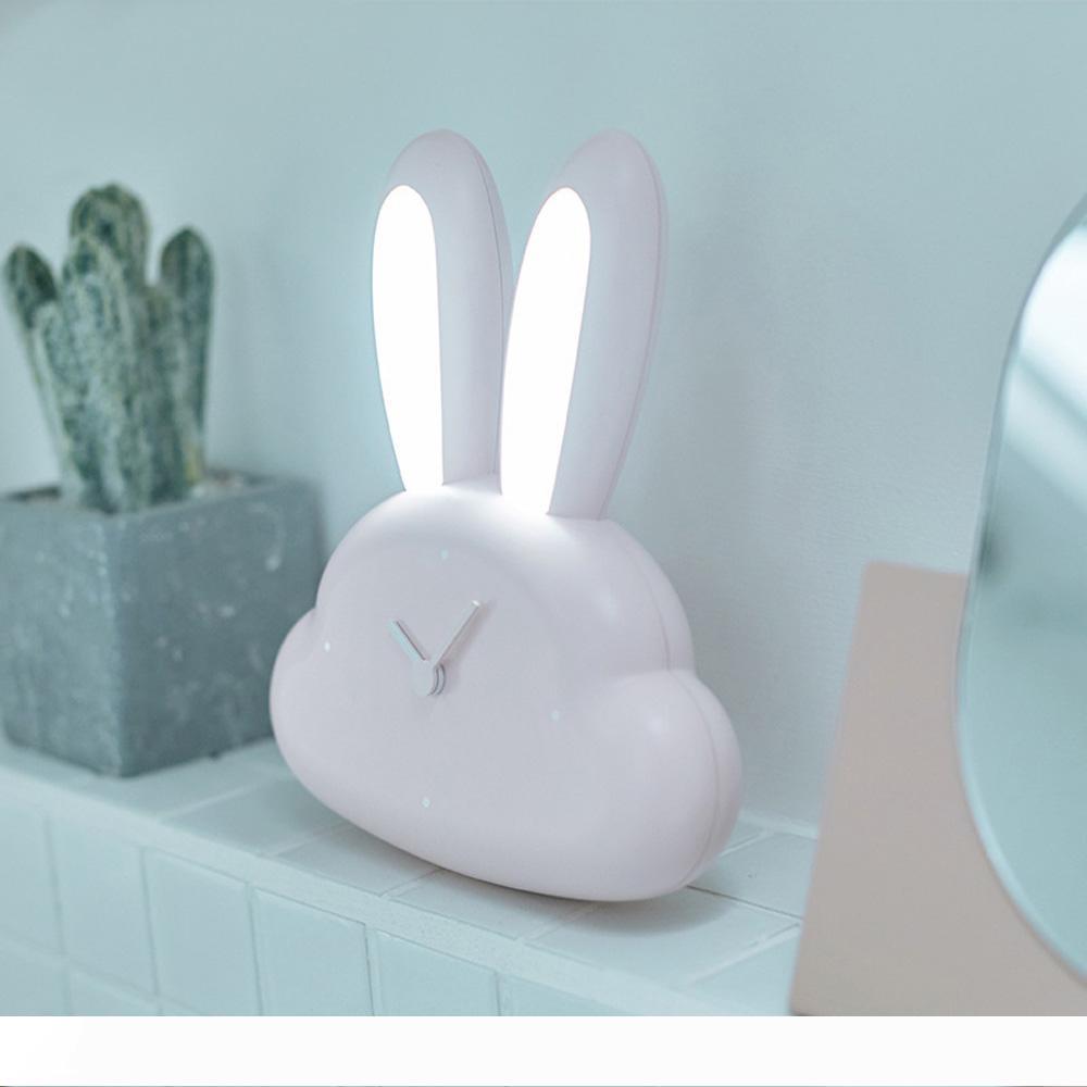 

Micro USB charging cartoon rabbit LED human body induction clock night light for bedside bedroom White Blue