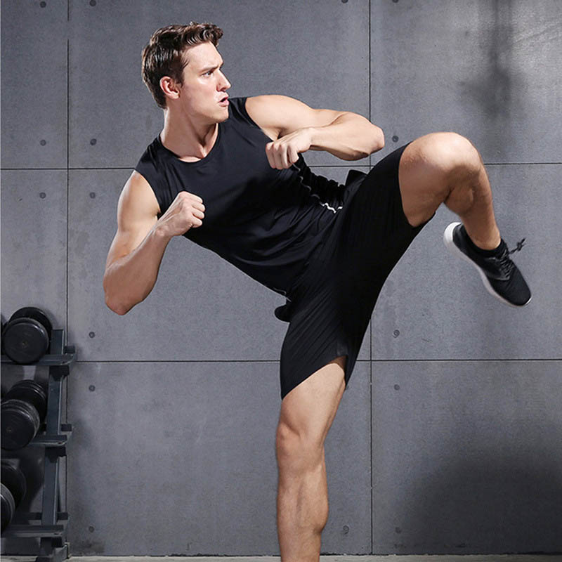 

Men Compression Quick Drying T-Shirt Vest Sleeveless Stretch Gym Sports Tank Tops THJ99, Gray